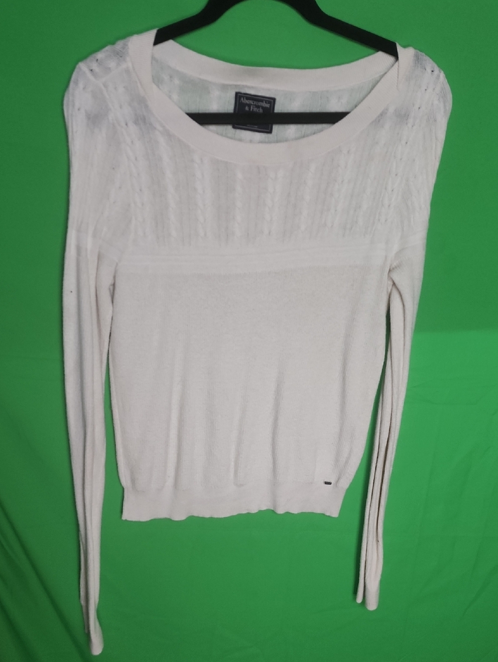 Abercrombie & Fitch White Pointelle Knit Long Sleeve Top Medium